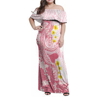 Pink Hawaii Shark Tattoo Family Matching Off Shoulder Maxi Dress and Hawaiian Shirt Puakenikeni Lei Plumeria Polynesian Pattern