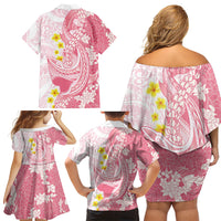 Pink Hawaii Shark Tattoo Family Matching Off Shoulder Short Dress and Hawaiian Shirt Puakenikeni Lei Plumeria Polynesian Pattern