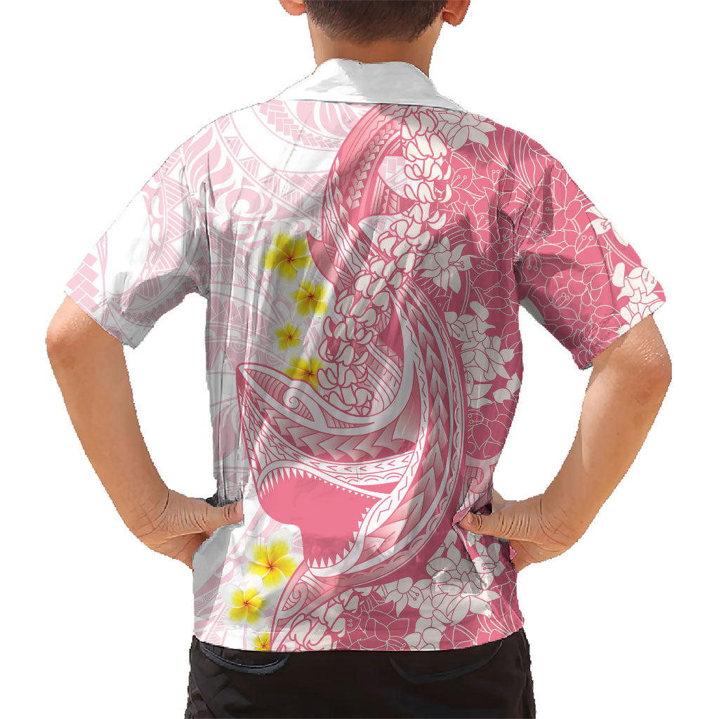 Pink Hawaii Shark Tattoo Family Matching Short Sleeve Bodycon Dress and Hawaiian Shirt Puakenikeni Lei Plumeria Polynesian Pattern LT14 - Polynesian Pride