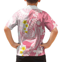 Pink Hawaii Shark Tattoo Family Matching Short Sleeve Bodycon Dress and Hawaiian Shirt Puakenikeni Lei Plumeria Polynesian Pattern LT14 - Polynesian Pride