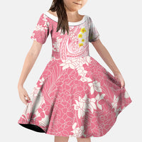 Pink Hawaii Shark Tattoo Family Matching Short Sleeve Bodycon Dress and Hawaiian Shirt Puakenikeni Lei Plumeria Polynesian Pattern LT14 Daughter's Dress Pink - Polynesian Pride