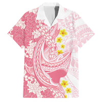 Pink Hawaii Shark Tattoo Family Matching Short Sleeve Bodycon Dress and Hawaiian Shirt Puakenikeni Lei Plumeria Polynesian Pattern LT14 Dad's Shirt - Short Sleeve Pink - Polynesian Pride