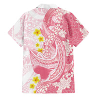 Pink Hawaii Shark Tattoo Family Matching Short Sleeve Bodycon Dress and Hawaiian Shirt Puakenikeni Lei Plumeria Polynesian Pattern LT14 - Polynesian Pride