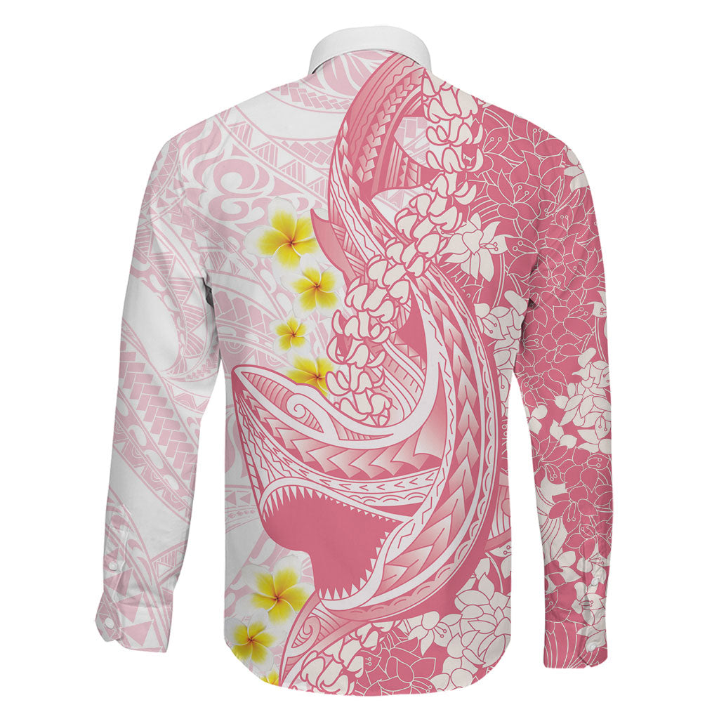 Pink Hawaii Shark Tattoo Family Matching Short Sleeve Bodycon Dress and Hawaiian Shirt Puakenikeni Lei Plumeria Polynesian Pattern LT14 - Polynesian Pride