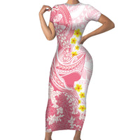 Pink Hawaii Shark Tattoo Family Matching Short Sleeve Bodycon Dress and Hawaiian Shirt Puakenikeni Lei Plumeria Polynesian Pattern LT14 Mom's Dress Pink - Polynesian Pride