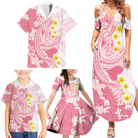 Pink Hawaii Shark Tattoo Family Matching Summer Maxi Dress and Hawaiian Shirt Puakenikeni Lei Plumeria Polynesian Pattern LT14 - Polynesian Pride
