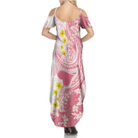 Pink Hawaii Shark Tattoo Family Matching Summer Maxi Dress and Hawaiian Shirt Puakenikeni Lei Plumeria Polynesian Pattern LT14 - Polynesian Pride