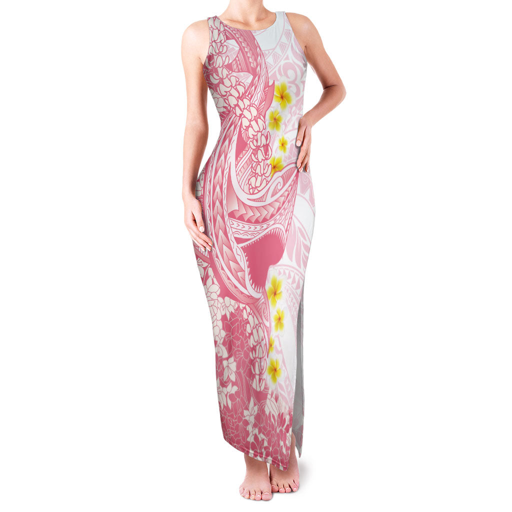 Pink Hawaii Shark Tattoo Family Matching Tank Maxi Dress and Hawaiian Shirt Puakenikeni Lei Plumeria Polynesian Pattern