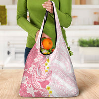 Pink Hawaii Shark Tattoo Grocery Bag Puakenikeni Lei Plumeria Polynesian Pattern