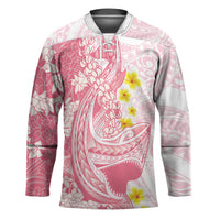 Pink Hawaii Shark Tattoo Hockey Jersey Puakenikeni Lei Plumeria Polynesian Pattern