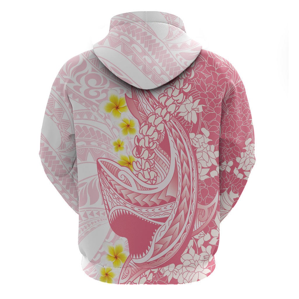 Pink Hawaii Shark Tattoo Hoodie Puakenikeni Lei Plumeria Polynesian Pattern