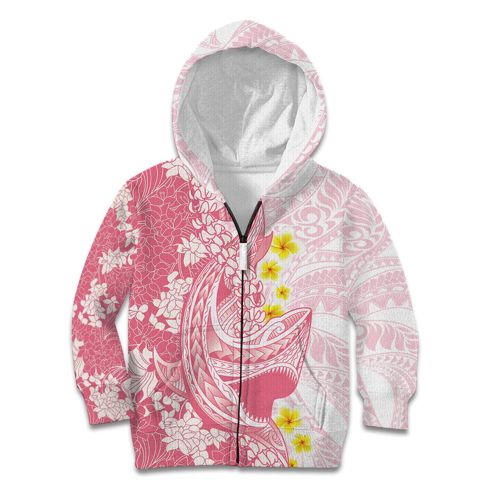 Pink Hawaii Shark Tattoo Kid Hoodie Puakenikeni Lei Plumeria Polynesian Pattern