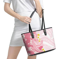 Pink Hawaii Shark Tattoo Leather Tote Bag Puakenikeni Lei Plumeria Polynesian Pattern