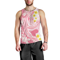 Pink Hawaii Shark Tattoo Men Tank Top Puakenikeni Lei Plumeria Polynesian Pattern
