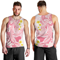 Pink Hawaii Shark Tattoo Men Tank Top Puakenikeni Lei Plumeria Polynesian Pattern