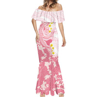 Pink Hawaii Shark Tattoo Mermaid Dress Puakenikeni Lei Plumeria Polynesian Pattern