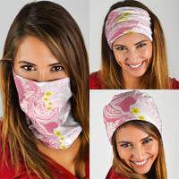 Pink Hawaii Shark Tattoo Neck Gaiter Puakenikeni Lei Plumeria Polynesian Pattern