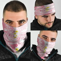 Pink Hawaii Shark Tattoo Neck Gaiter Puakenikeni Lei Plumeria Polynesian Pattern