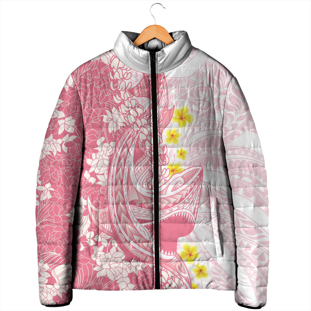 Pink Hawaii Shark Tattoo Padded Jacket Puakenikeni Lei Plumeria Polynesian Pattern LT14 - Polynesian Pride