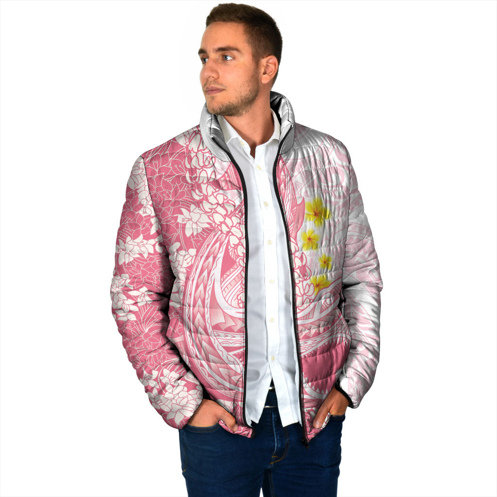 Pink Hawaii Shark Tattoo Padded Jacket Puakenikeni Lei Plumeria Polynesian Pattern LT14 - Polynesian Pride
