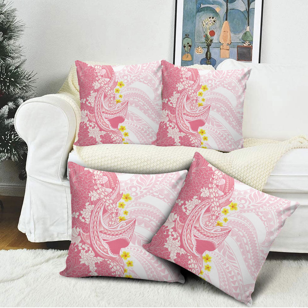 Pink Hawaii Shark Tattoo Pillow Cover Puakenikeni Lei Plumeria Polynesian Pattern