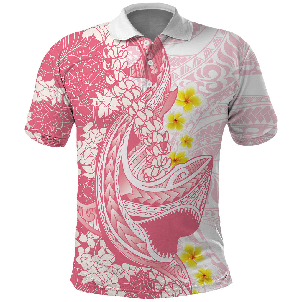 Pink Hawaii Shark Tattoo Polo Shirt Puakenikeni Lei Plumeria Polynesian Pattern LT14 Pink - Polynesian Pride