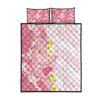 Pink Hawaii Shark Tattoo Quilt Bed Set Puakenikeni Lei Plumeria Polynesian Pattern