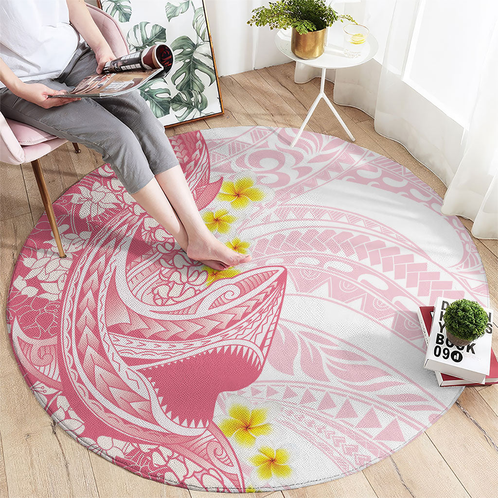 Pink Hawaii Shark Tattoo Round Carpet Puakenikeni Lei Plumeria Polynesian Pattern