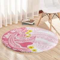Pink Hawaii Shark Tattoo Round Carpet Puakenikeni Lei Plumeria Polynesian Pattern