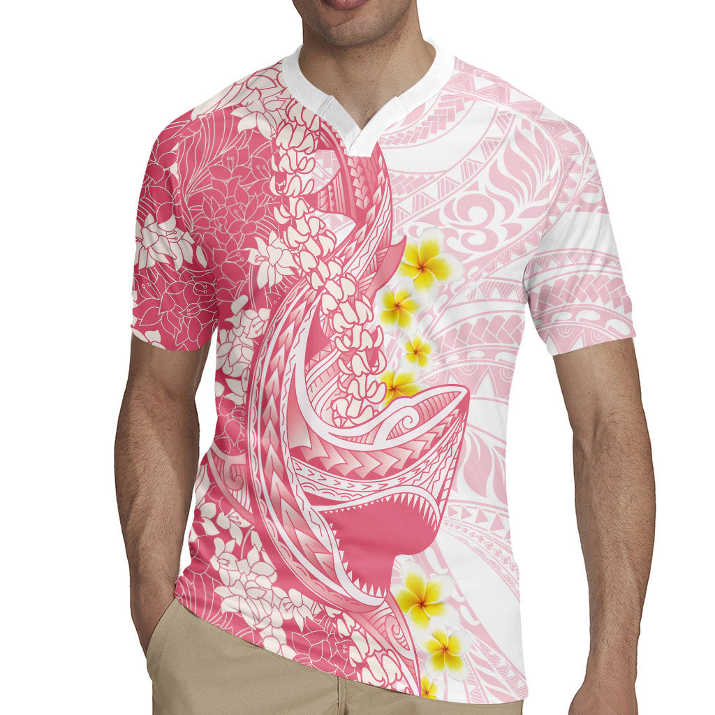 Pink Hawaii Shark Tattoo Rugby Jersey Puakenikeni Lei Plumeria Polynesian Pattern