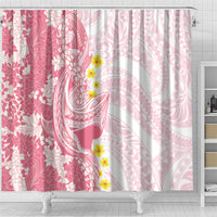 Pink Hawaii Shark Tattoo Shower Curtain Puakenikeni Lei Plumeria Polynesian Pattern