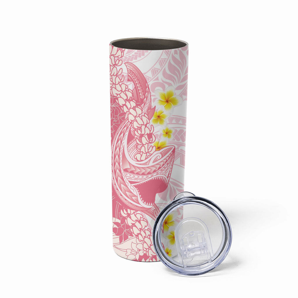 Pink Hawaii Shark Tattoo Skinny Tumbler Puakenikeni Lei Plumeria Polynesian Pattern