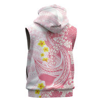 Pink Hawaii Shark Tattoo Sleeveless Hoodie Puakenikeni Lei Plumeria Polynesian Pattern