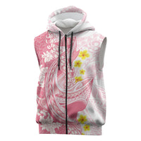 Pink Hawaii Shark Tattoo Sleeveless Zip Hoodie Puakenikeni Lei Plumeria Polynesian Pattern