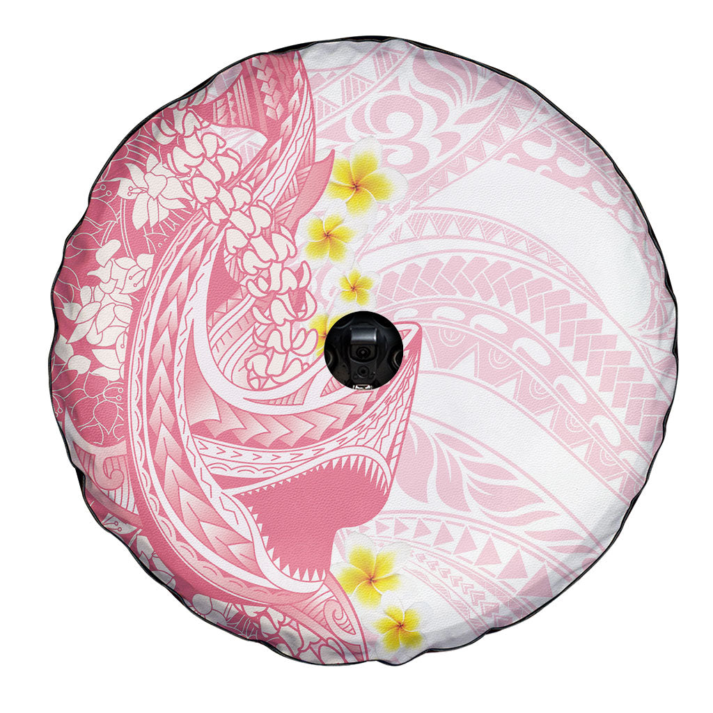 Pink Hawaii Shark Tattoo Spare Tire Cover Puakenikeni Lei Plumeria Polynesian Pattern
