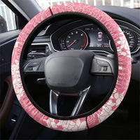 Pink Hawaii Shark Tattoo Steering Wheel Cover Puakenikeni Lei Plumeria Polynesian Pattern