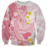 Pink Hawaii Shark Tattoo Sweatshirt Puakenikeni Lei Plumeria Polynesian Pattern