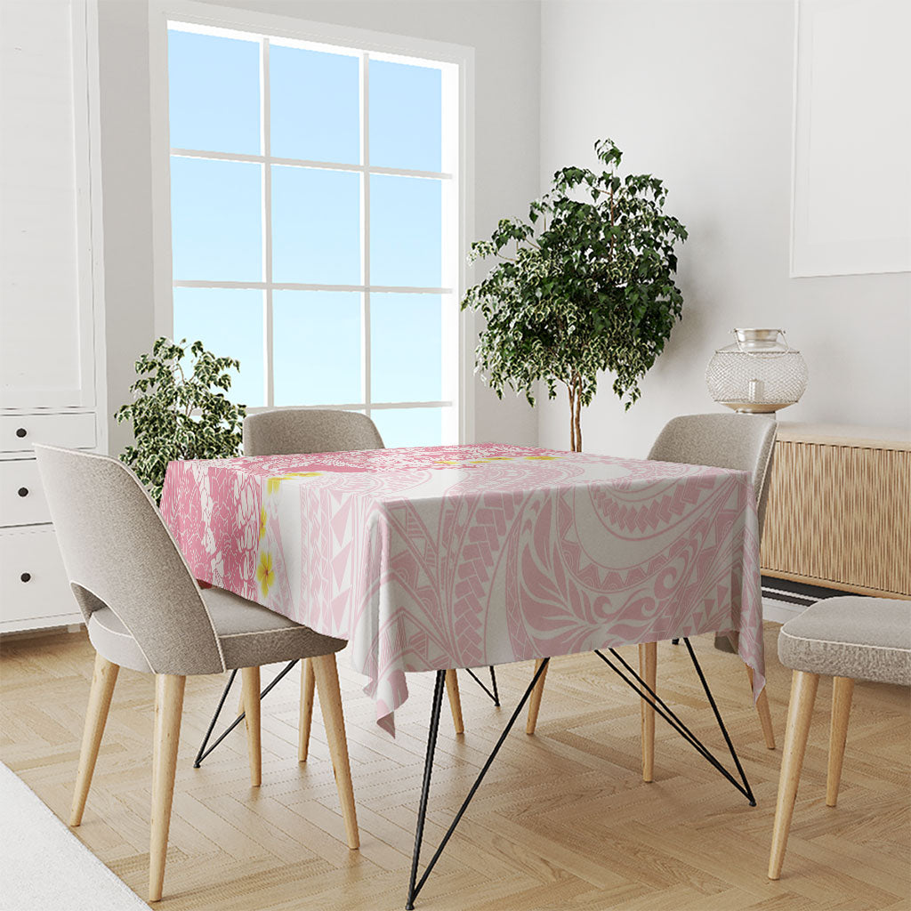 Pink Hawaii Shark Tattoo Tablecloth Puakenikeni Lei Plumeria Polynesian Pattern