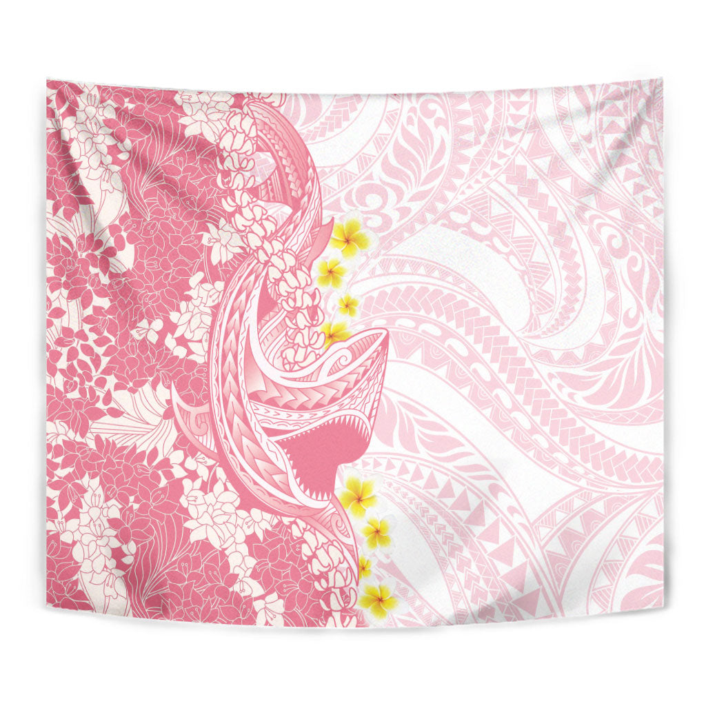 Pink Hawaii Shark Tattoo Tapestry Puakenikeni Lei Plumeria Polynesian Pattern