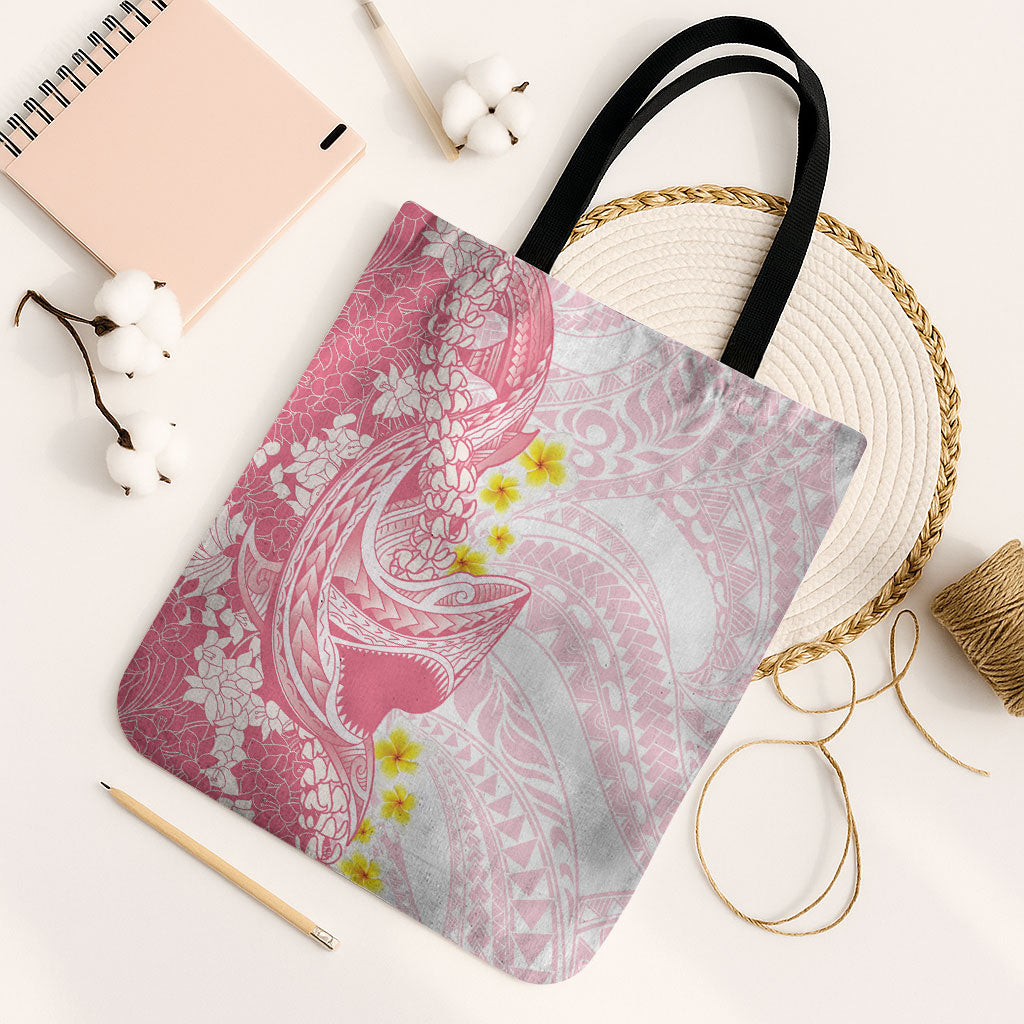 Pink Hawaii Shark Tattoo Tote Bag Puakenikeni Lei Plumeria Polynesian Pattern