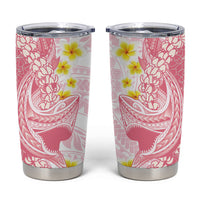 Pink Hawaii Shark Tattoo Tumbler Cup Puakenikeni Lei Plumeria Polynesian Pattern