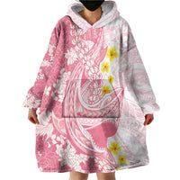 Pink Hawaii Shark Tattoo Wearable Blanket Hoodie Puakenikeni Lei Plumeria Polynesian Pattern