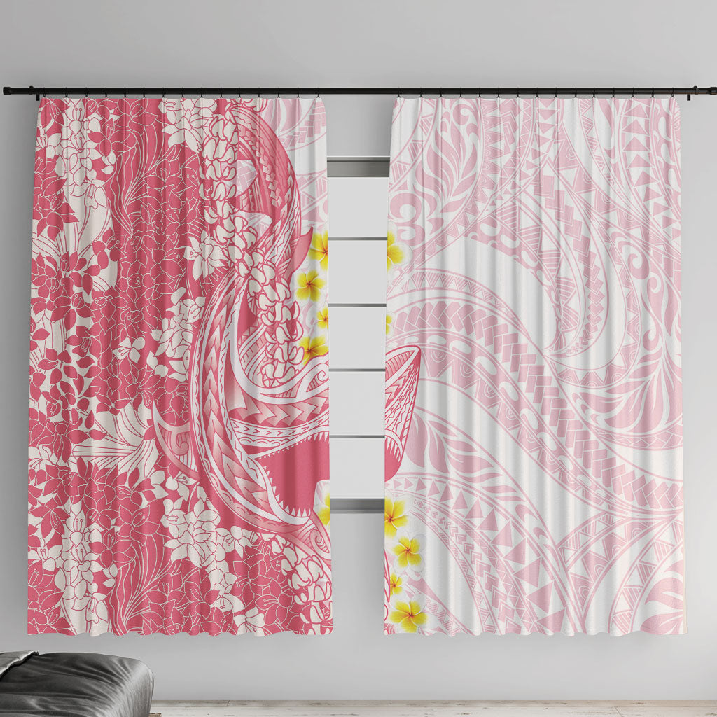 Pink Hawaii Shark Tattoo Window Curtain Puakenikeni Lei Plumeria Polynesian Pattern