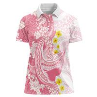 Pink Hawaii Shark Tattoo Women Polo Shirt Puakenikeni Lei Plumeria Polynesian Pattern