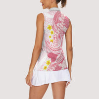 Pink Hawaii Shark Tattoo Women Sleeveless Polo Shirt Puakenikeni Lei Plumeria Polynesian Pattern
