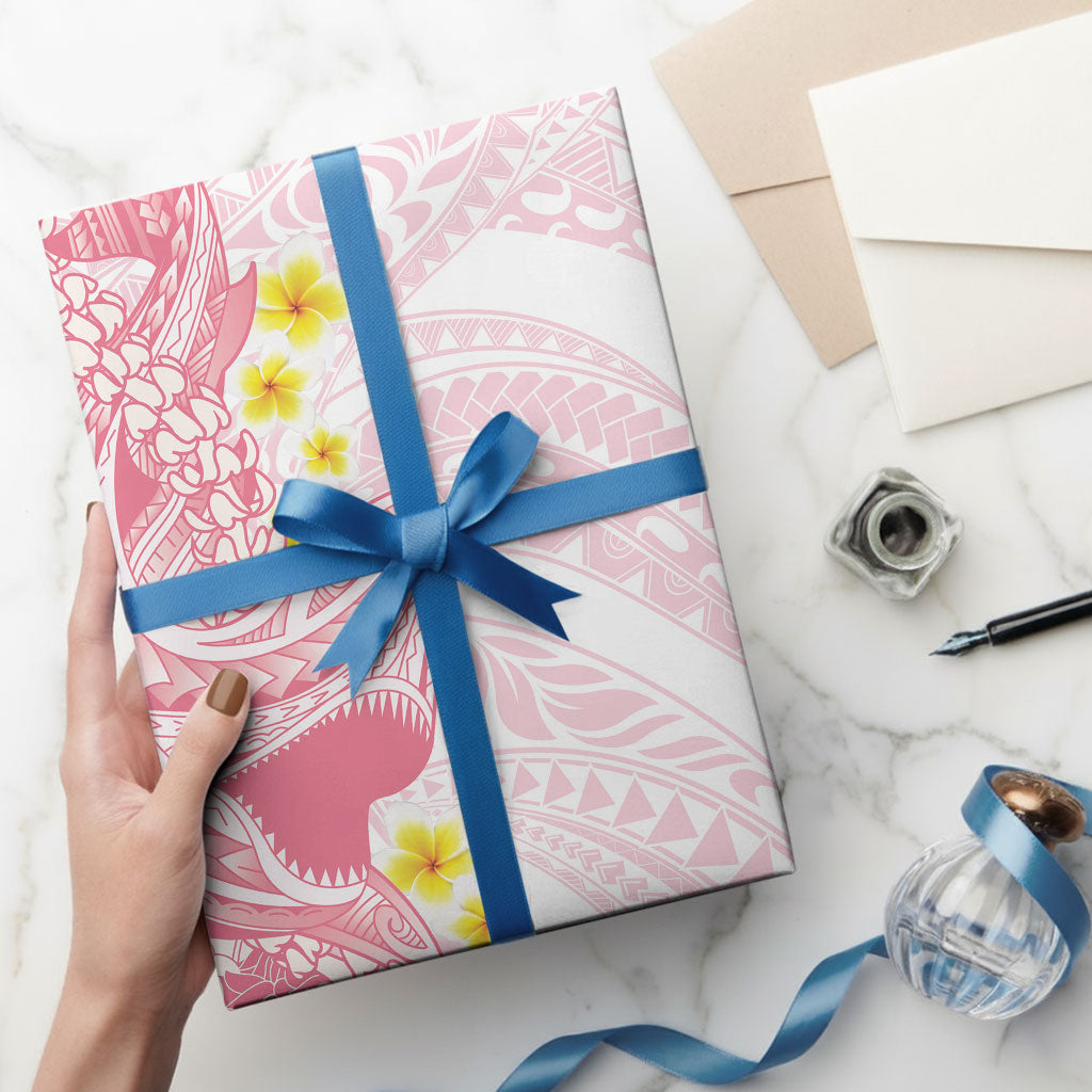 Pink Hawaii Shark Tattoo Wrapping Paper Puakenikeni Lei Plumeria Polynesian Pattern