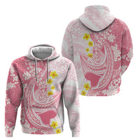 Pink Hawaii Shark Tattoo Zip Hoodie Puakenikeni Lei Plumeria Polynesian Pattern