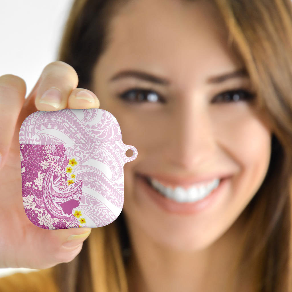 Purple Hawaii Shark Tattoo AirPods Case Puakenikeni Lei Plumeria Polynesian Pattern