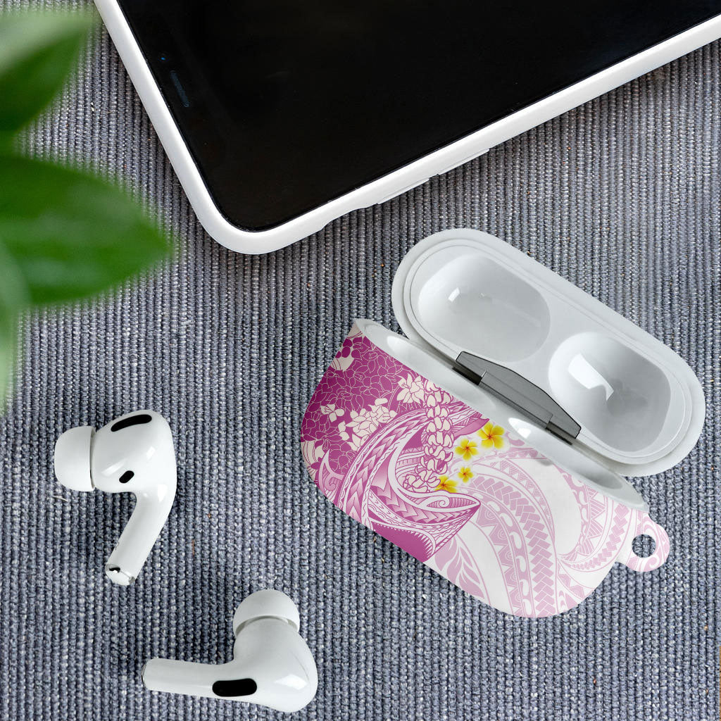 Purple Hawaii Shark Tattoo AirPods Case Puakenikeni Lei Plumeria Polynesian Pattern