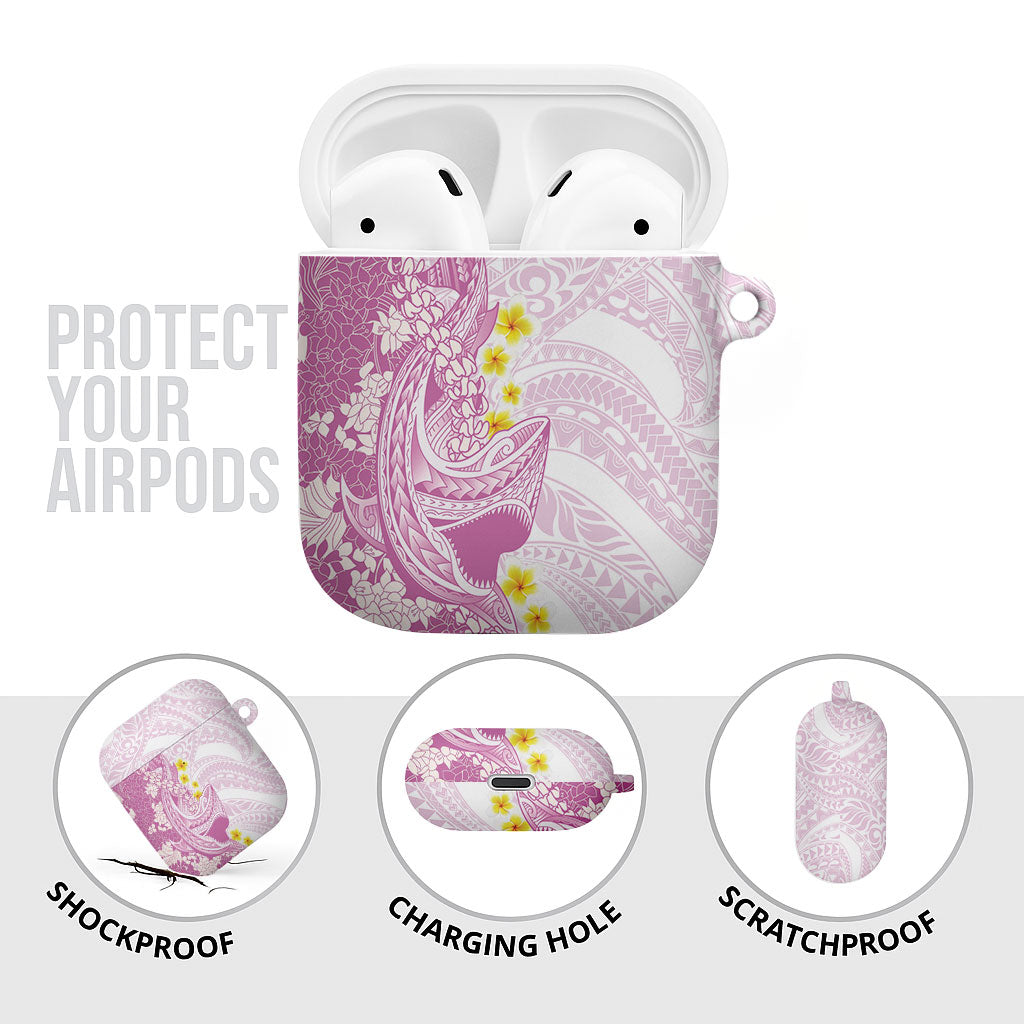 Purple Hawaii Shark Tattoo AirPods Case Puakenikeni Lei Plumeria Polynesian Pattern